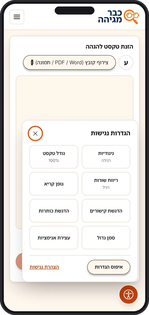 Accessibility widget on mobile